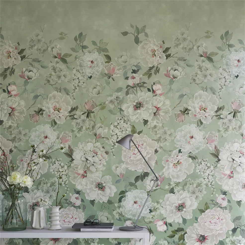 Designers Guild PDG1172/01 Scenes and Murals III Fleur Blanche Eau De Nil - tapeta w kwiaty