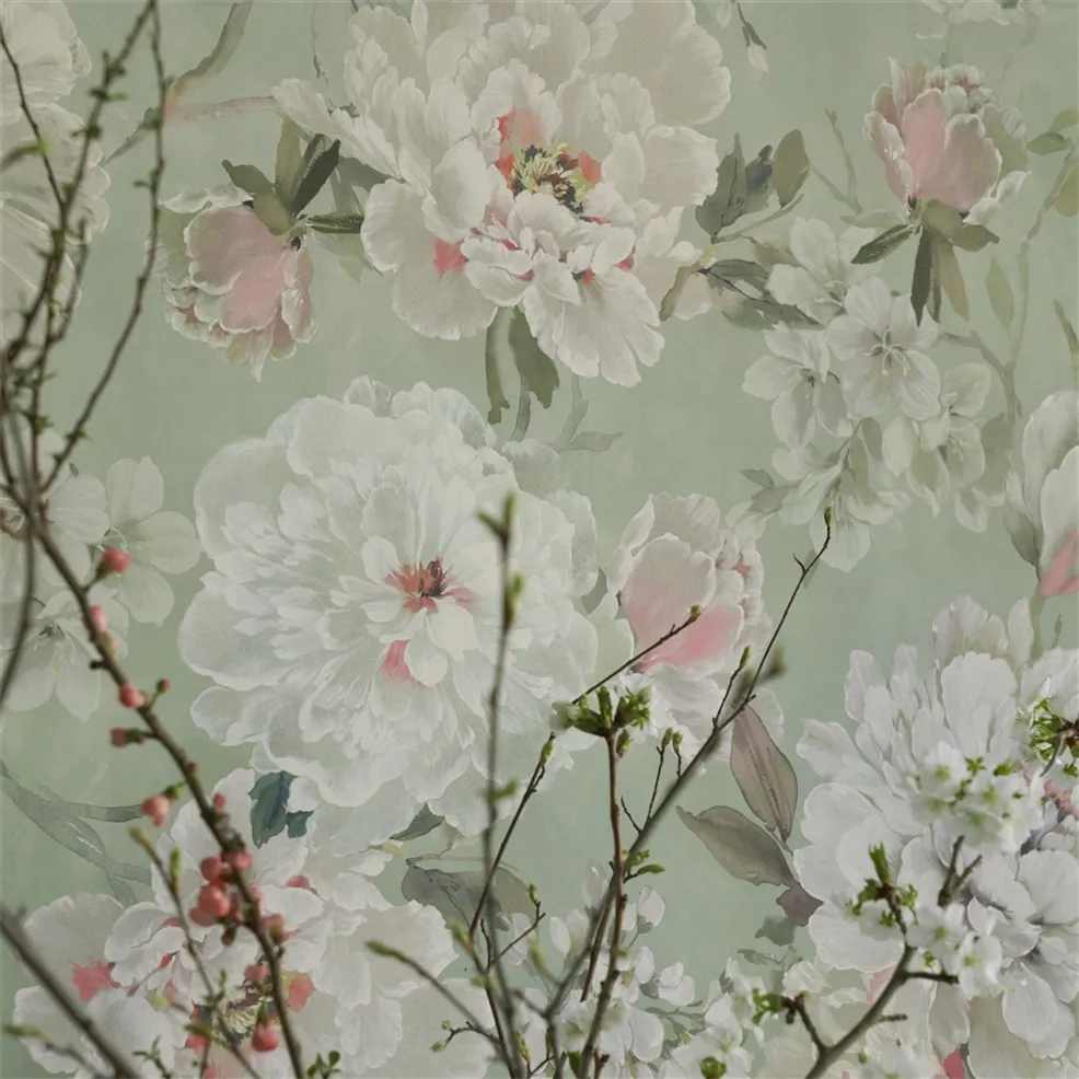 Designers Guild PDG1172/01 Scenes and Murals III Fleur Blanche Eau De Nil - tapeta w kwiaty