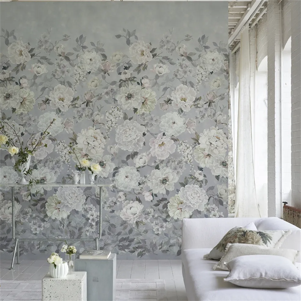 Designers Guild PDG1172/02 Scenes and Murals III Fleur Blanche Platinum - tapeta w kwiaty