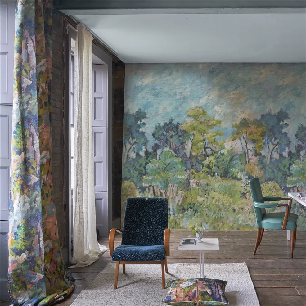 Designers Guild PDG1183/01 Scenes and Murals III Foret Impressionniste Grasscloth Celadon - tapeta z krajobrazem leśnym