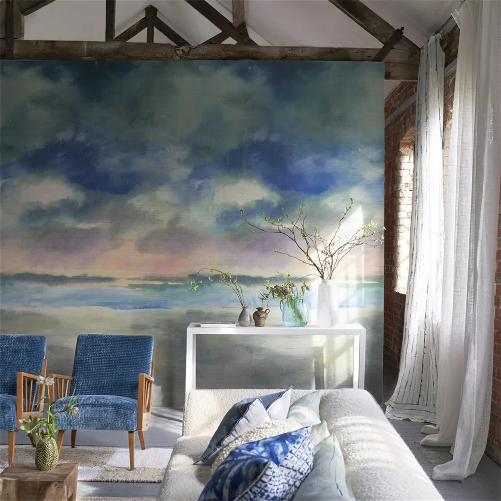 Designers Guild PDG1184/01 Scenes and Murals III Paysage Marin Grasscloth Sky - tapeta w kwiaty
