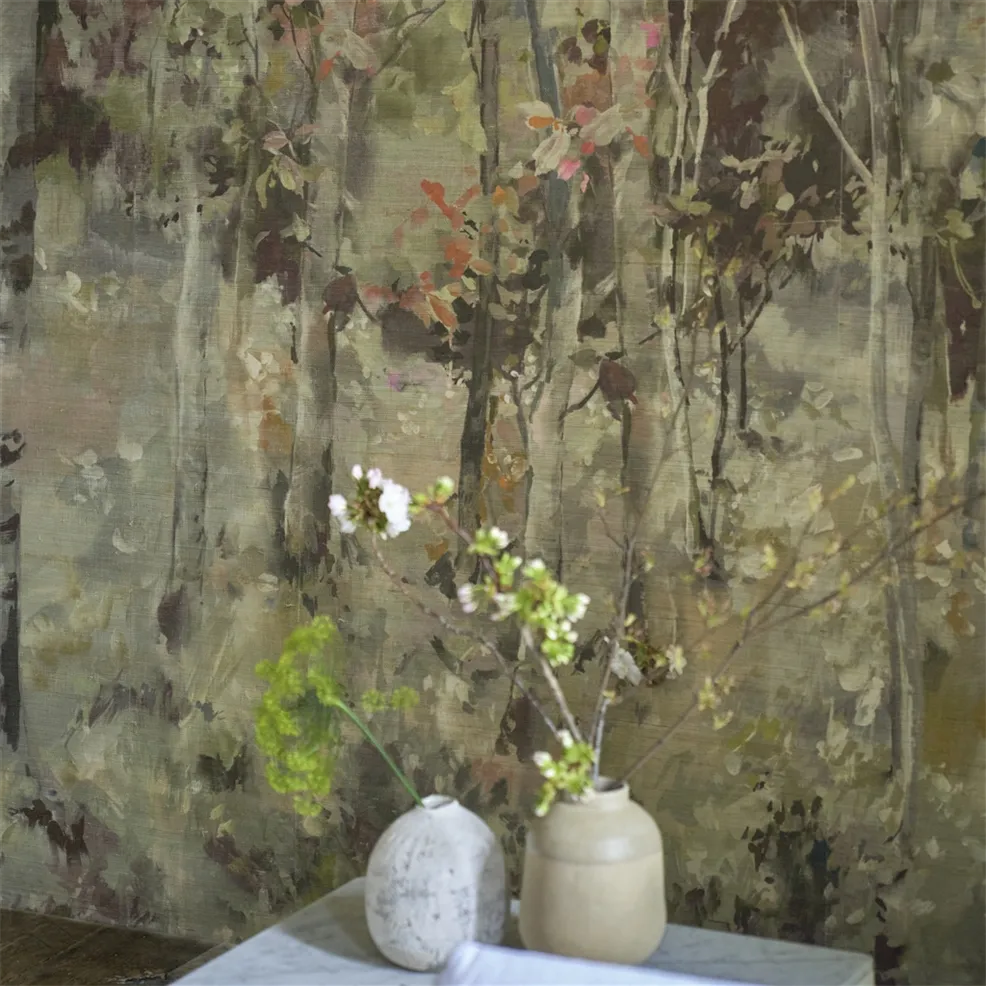 Designers Guild PDG1186/01 Scenes and Murals III Bois De Bouleau Grasscloth Scene 2 Sepia - tapeta leśna