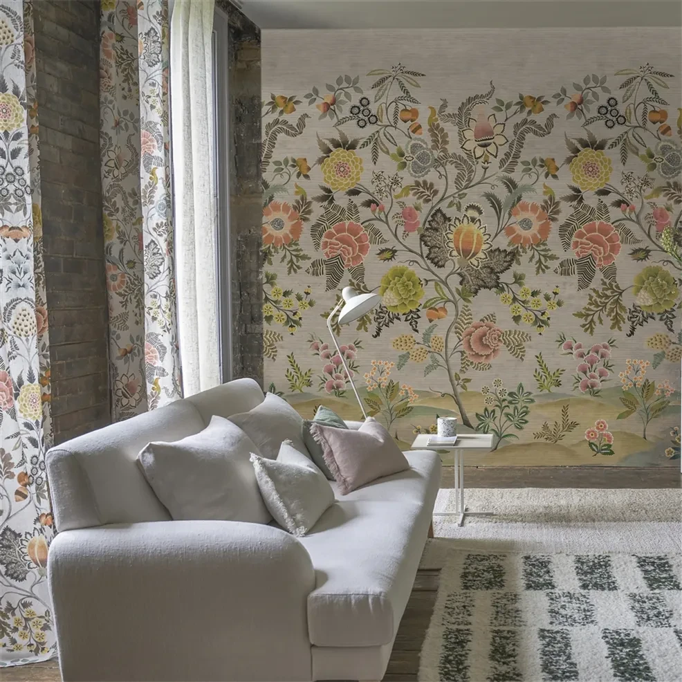Designers Guild PDG1187/01 Scenes and Murals III Brocart Decoratif Sepia - tapeta w kwiaty