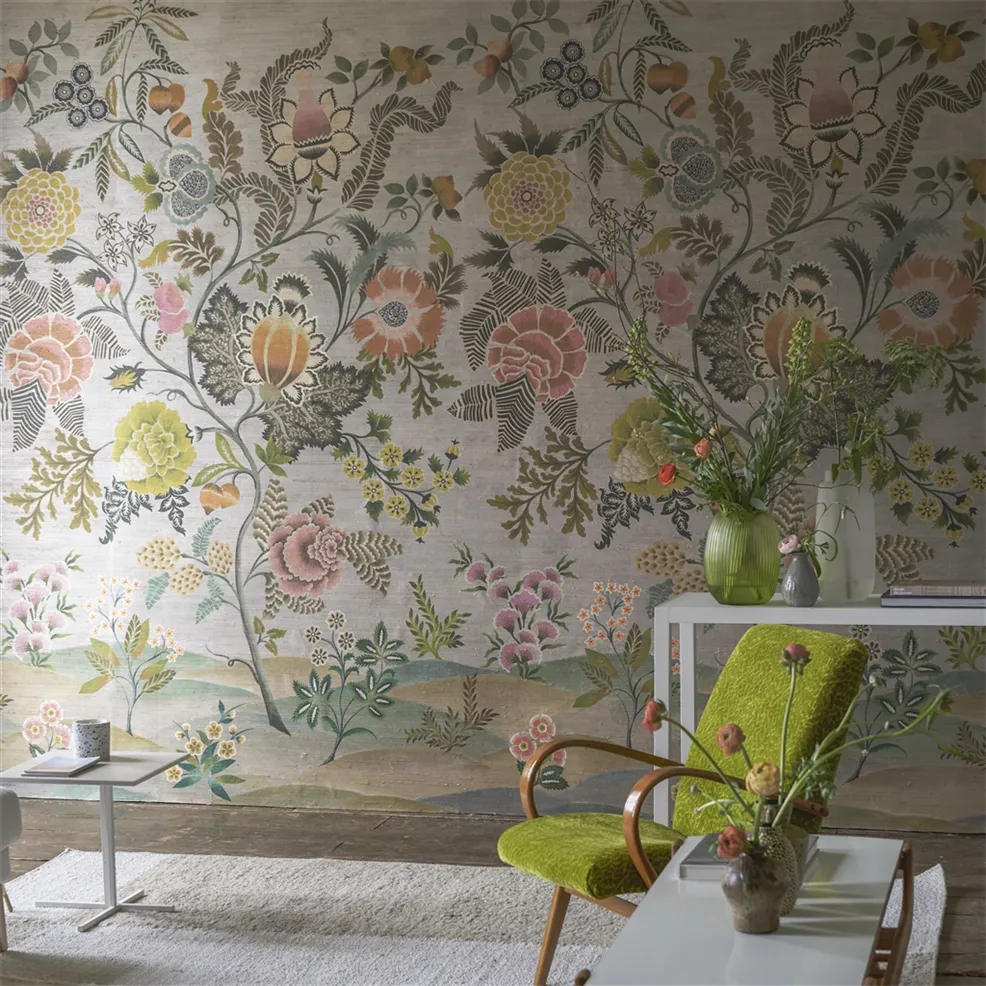 Designers Guild PDG1187/01 Scenes and Murals III Brocart Decoratif Sepia - tapeta w kwiaty