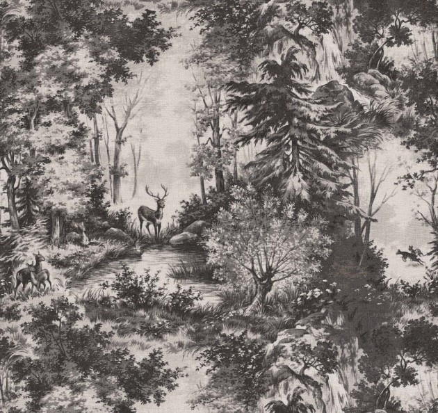 Rasch Textil 302751 Linen House Forest Grey - mural z motywem leśnym