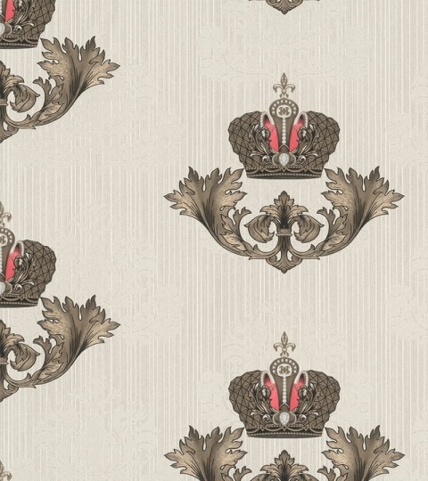 Marburg 54855 Gloockler Imperial - tapeta z motywem liści i koron na prążkowanym tle