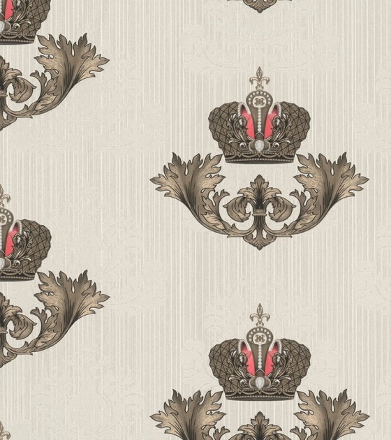 Marburg 54855 Gloockler Imperial - tapeta z motywem liści i koron na prążkowanym tle