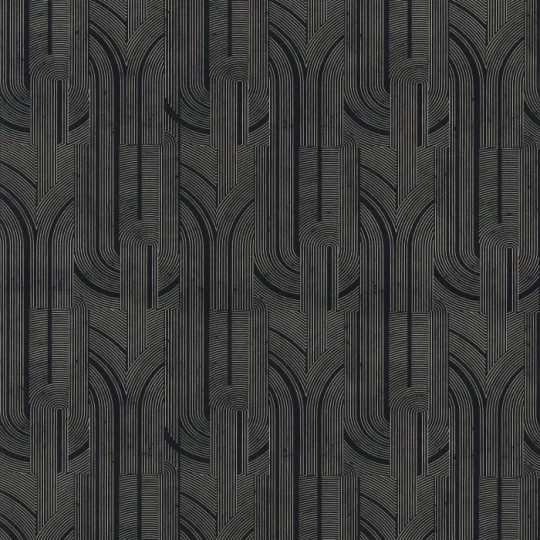 Casamance 76282344 Faubourg Des Lumieres Porte Doree Noir - tapeta geometryczna z metalicznymi elementami