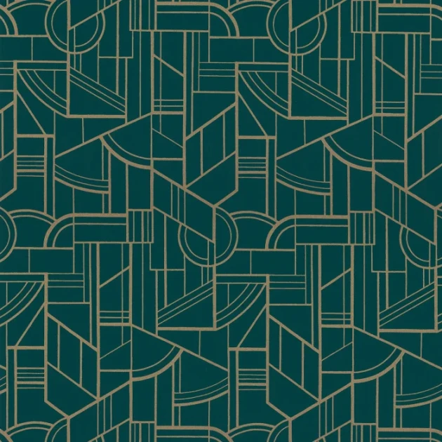 Casamance 76292956 Faubourg Des Lumieres Cinetique Vert Canard - tapeta geometryczna z metalicznymi elementami