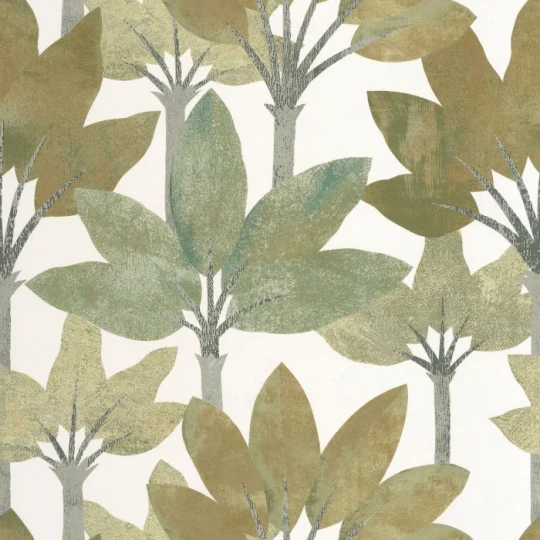 Casadeco 89717283 Babylone Babel Vert Nil - tapeta w palmy