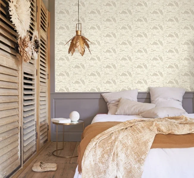 Casadeco 89731101 Babylone Euphrate Naturel - tapeta w czaple