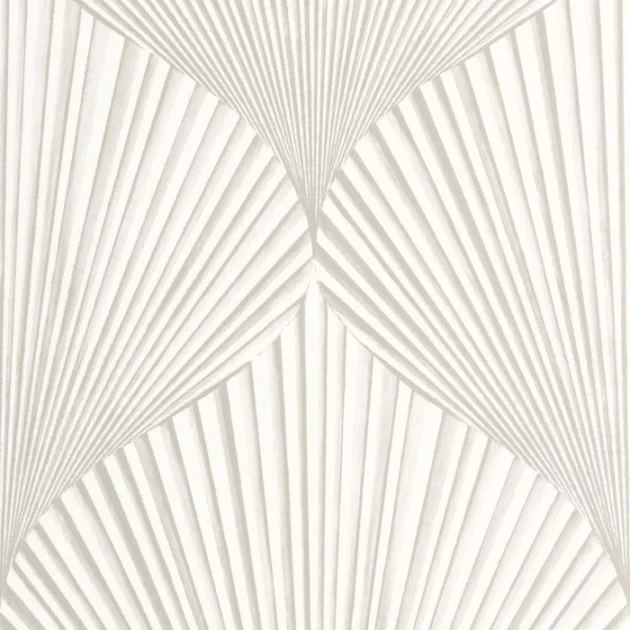 Casadeco 89760211 Babylone Semiramis Blanc Coton - tapeta 3D o wzorze wachlarza liści