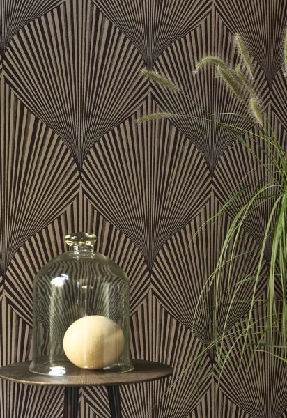 Casadeco 89761423 Babylone Semiramis Beige Raphia - tapeta 3D o wzorze wachlarza liści