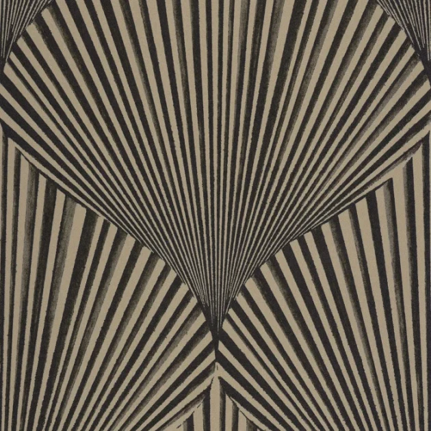 Casadeco 89769365 Babylone Semiramis Noir Reglisse - tapeta 3D o wzorze wachlarza liści