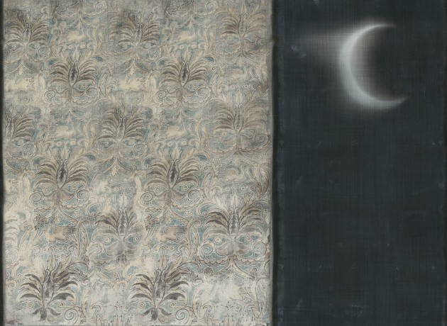 Wall & Deco Contemporary 2024 WDCN2401 Canto Novo - mural w ornamentalne kwiaty i księżyc na czarnym tle