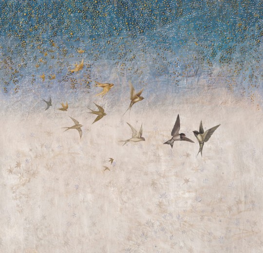 Wall & Deco Contemporary 2024 WDBH2402 Back Home - mural ptaki na dwukolorowym tle