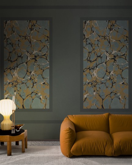 Wall & Deco Contemporary 2024 WDMG2401 Magma - mural imitujący tapetę w sztukateryjnym obramowaniu