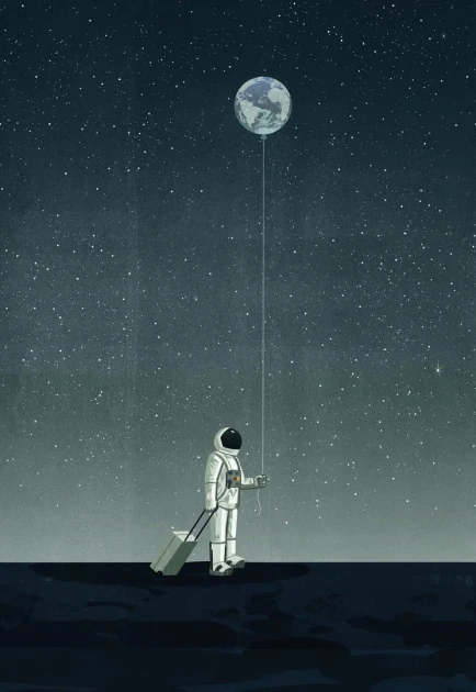 Wall & Deco Contemporary 2024 WDWM2401 Walking with the Moon - mural kosmos z astronautą na księżycu