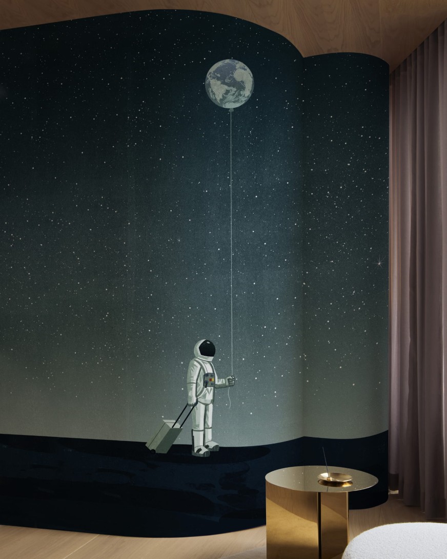 Wall & Deco Contemporary 2024 WDWM2401 Walking with the Moon - mural kosmos z astronautą na księżycu