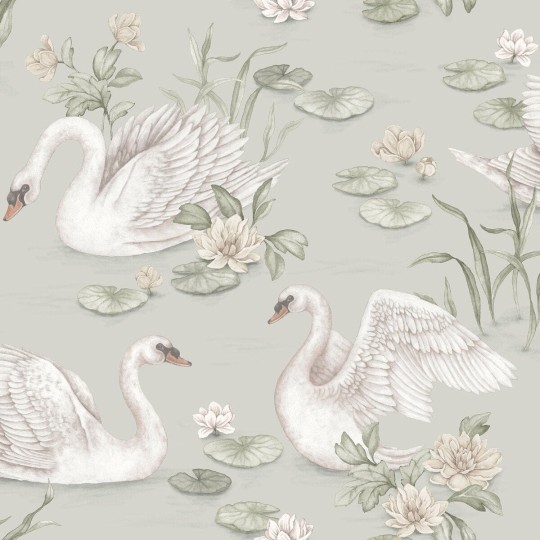 Boras Tapeter 6925 Newbie Lily Swan Green - tapeta dziecięca w łabędzie
