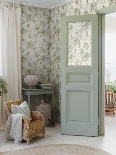 Boras Tapeter 6936 Newbie Jungle Friends White - tapeta dżungla z małpkami i palmami