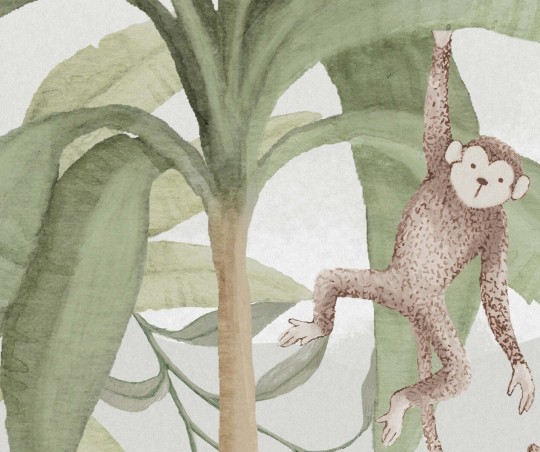 Boras Tapeter 6945 Newbie Wild Jungle Mural Gron - mural dżungla w palmy i zwierzęta