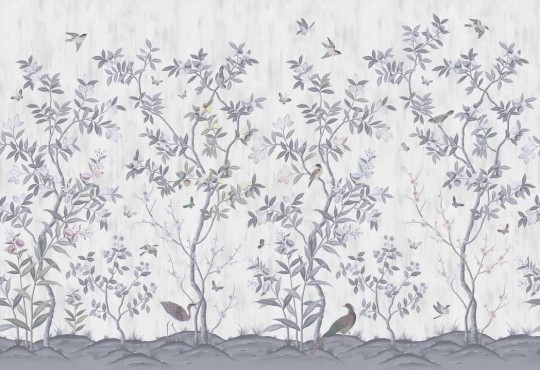 Rebel Walls R16741 Diane Hill Chinoiserie Chic Pearl Gray - mural w drzewa cytrusowe