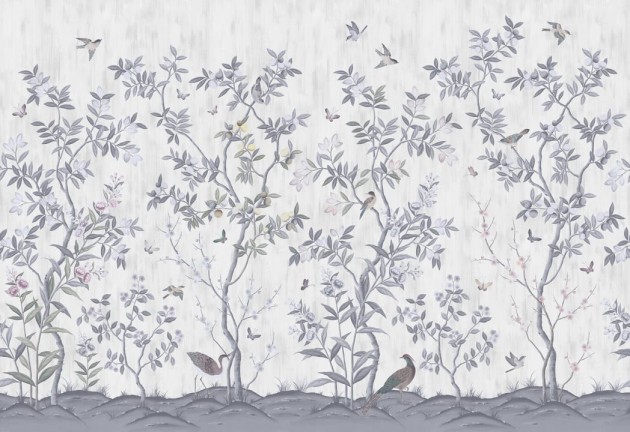 Rebel Walls R16741 Diane Hill Chinoiserie Chic Pearl Gray - mural w drzewa cytrusowe