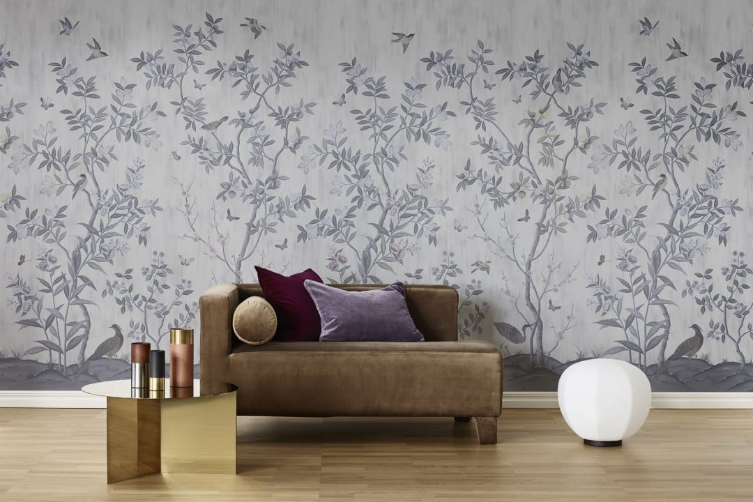 Rebel Walls R16741 Diane Hill Chinoiserie Chic Pearl Gray - mural w drzewa cytrusowe
