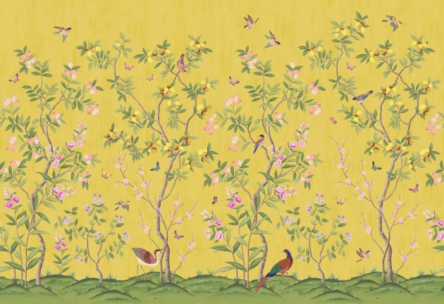 Rebel Walls R16745 Diane Hill Chinoiserie Chic Saffron - mural w drzewa cytrusowe