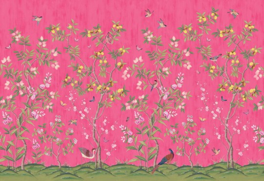 Rebel Walls R16746 Diane Hill Chinoiserie Chic Fuchsia - mural w drzewa cytrusowe