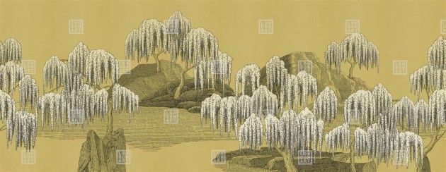 London Art MUN08 A Les Mille Et Une Nuits Saules Et Montagnes - mural jezioro