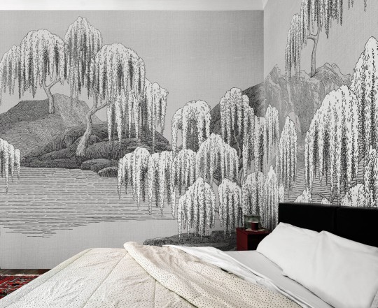 London Art MUN08 D Les Mille Et Une Nuits Saules Et Montagnes - mural japoński krajobraz z jeziorem