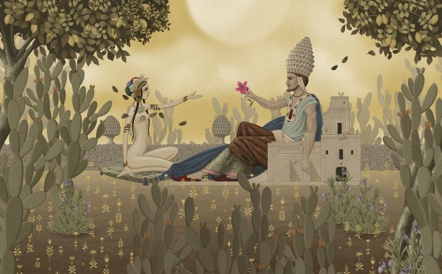 London Art MUN11 A Les Mille Et Une Nuits L’amour Inconditionnel - mural sceneria ogrodu pełnego kaktusów i zakochanej pary