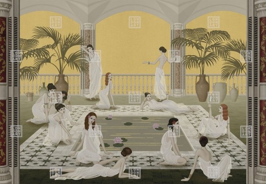 London Art MUN14 A Les Mille Et Une Nuits Les Baigneurs - mural antyczny basen