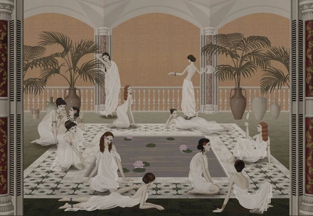 London Art MUN14 B Les Mille Et Une Nuits Les Baigneurs - mural antyczny basen
