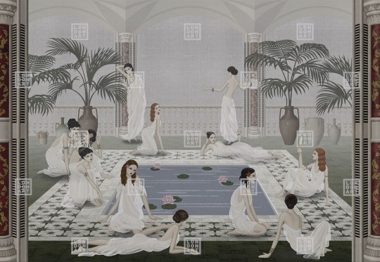 London Art MUN14 D Les Mille Et Une Nuits Les Baigneurs - mural antyczny basen