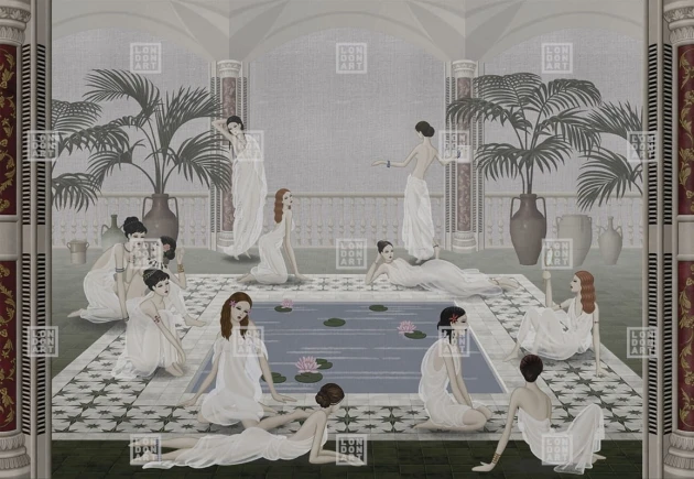 London Art MUN14 D Les Mille Et Une Nuits Les Baigneurs - mural antyczny basen