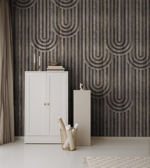 Rebel Walls R18781 Natural Aesthetic Happy Hills Walnut - mural w drewniane panele