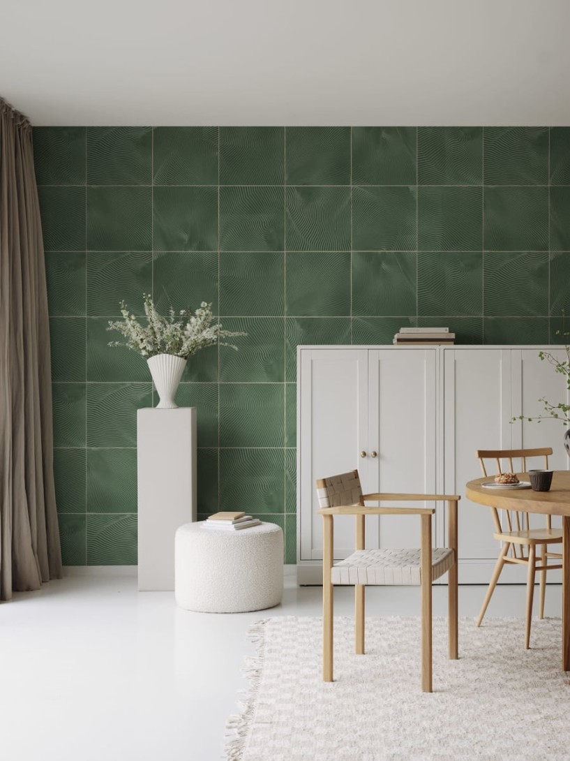 Rebel Walls R18779 Natural Aesthetic Craft Tiles Emerald - mural imitujący płytki z gliny