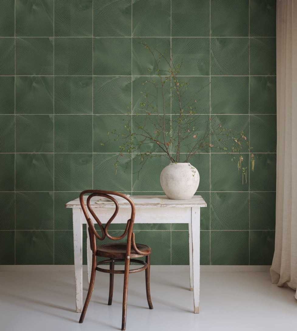Rebel Walls R18779 Natural Aesthetic Craft Tiles Emerald - mural imitujący płytki z gliny