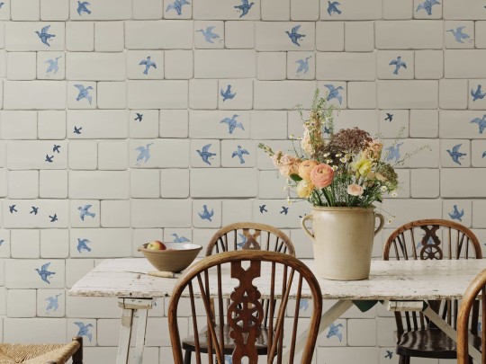 Rebel Walls R18765 Natural Aesthetic Flight of Tiles Blue- mural imitujący kafelki