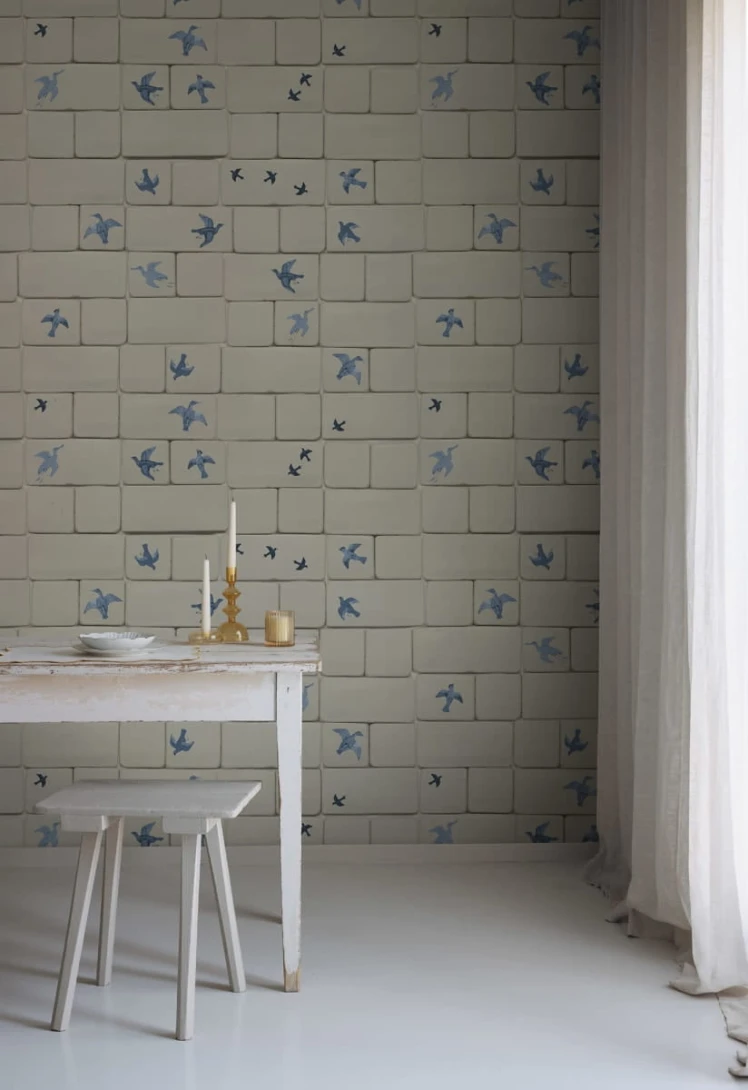 Rebel Walls R18765 Natural Aesthetic Flight of Tiles Blue- mural imitujący kafelki