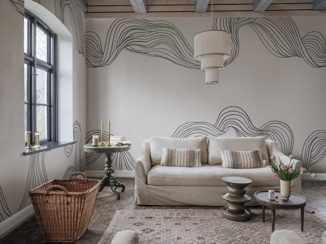 Rebel Walls R18760 Natural Aesthetic Stripes By Hand Graphite - mural w linie