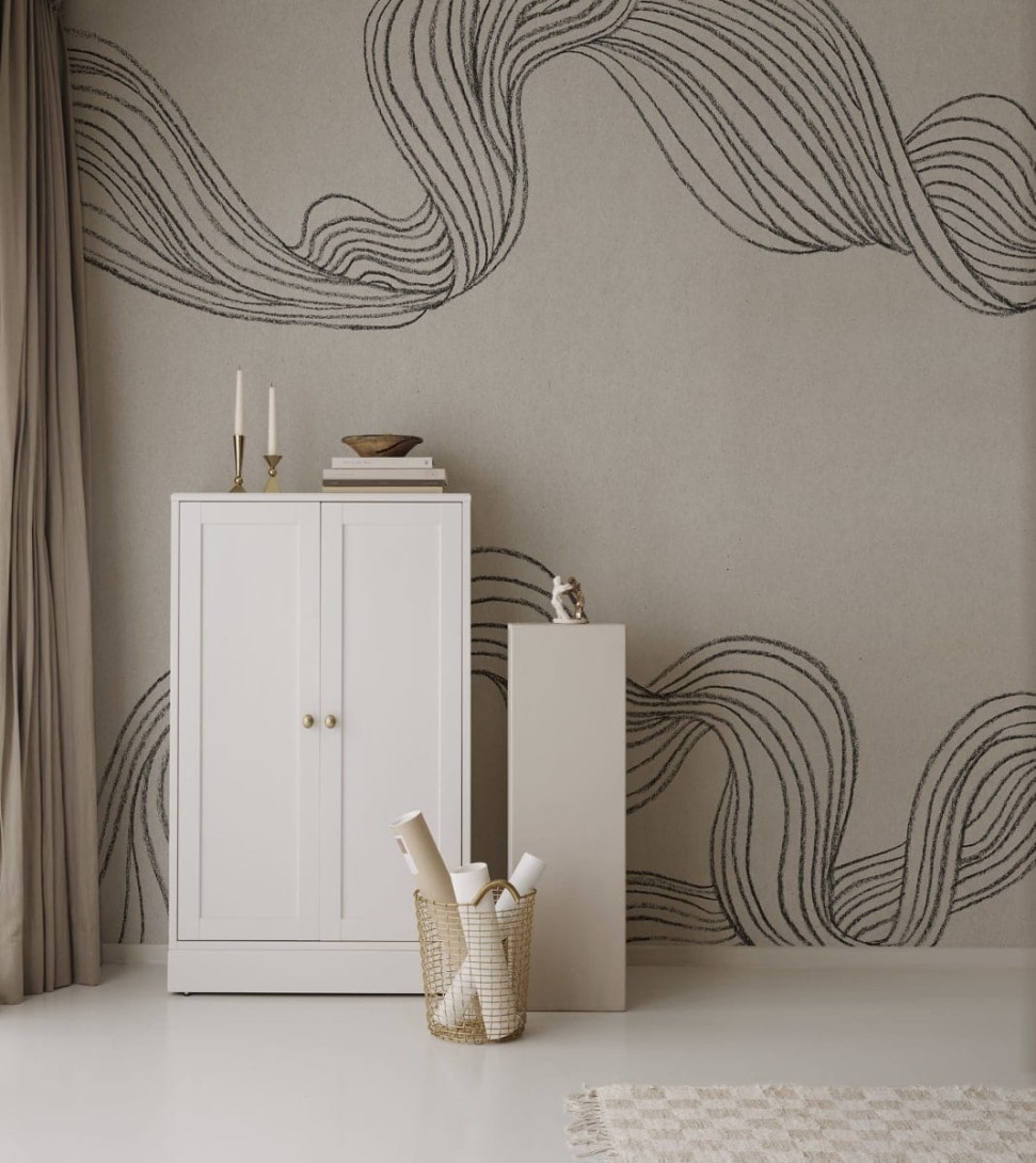 Rebel Walls R18760 Natural Aesthetic Stripes By Hand Graphite - mural w linie
