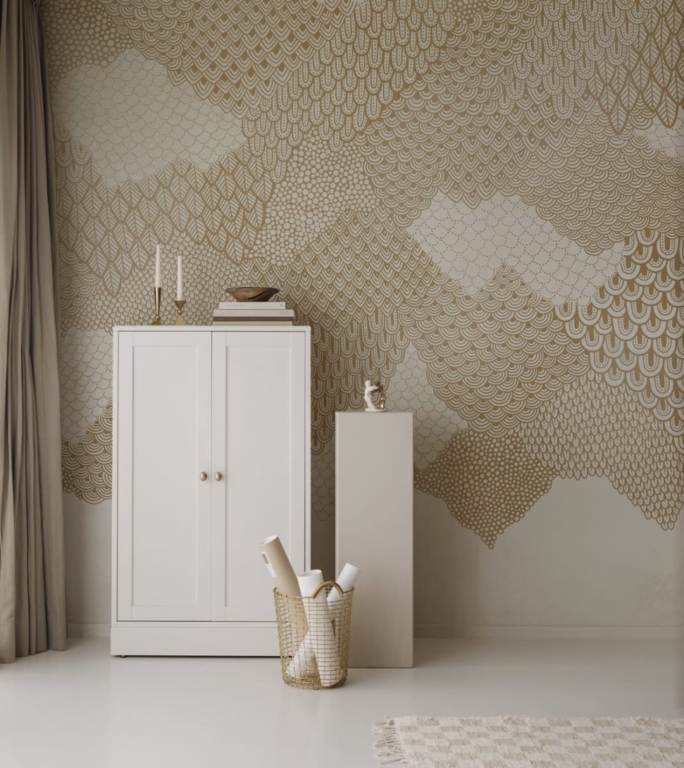 Rebel Walls R18749 Natural Aesthetic Golden Mountains Sand - mural ręcznie malowany krajobraz