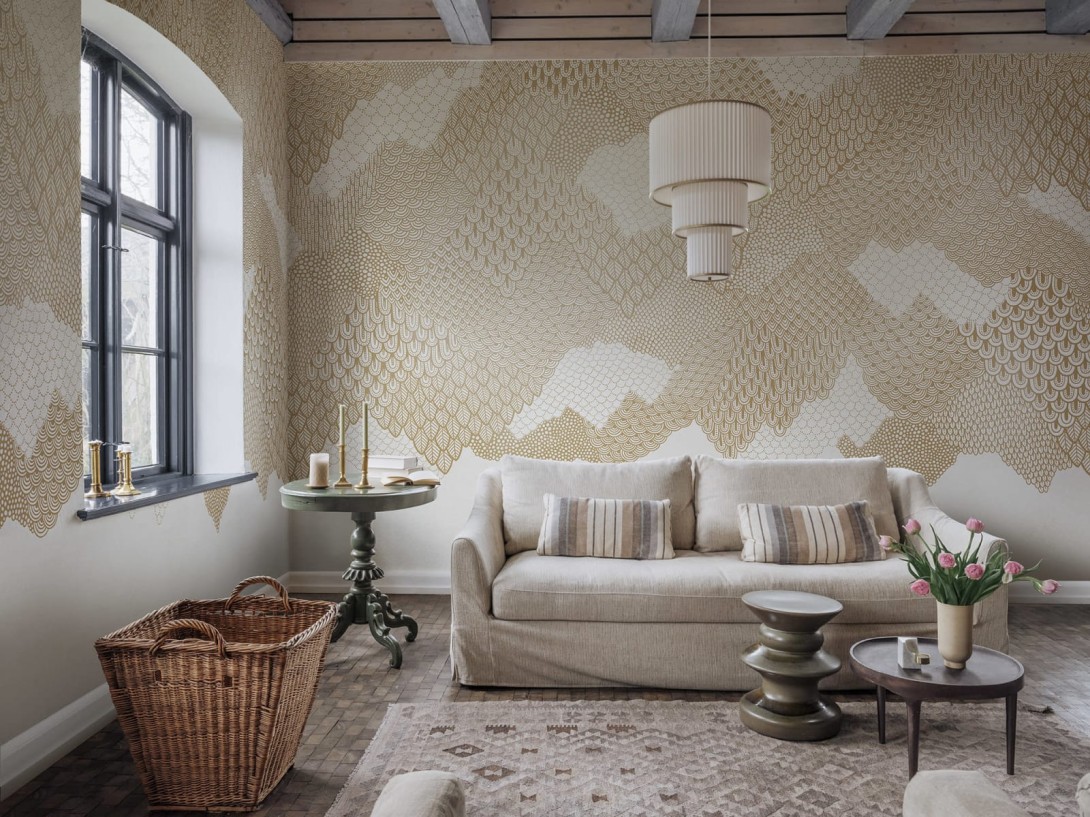 Rebel Walls R18749 Natural Aesthetic Golden Mountains Sand - mural ręcznie malowany krajobraz