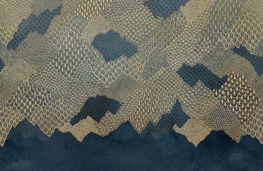 Rebel Walls R18750 Natural Aesthetic Golden Mountains Dark Blue - mural ręcznie malowany krajobraz