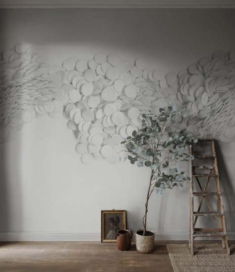 Rebel Walls R18748 Natural Aesthetic Scattered Dots White - mural w trójwymiarowe kropki