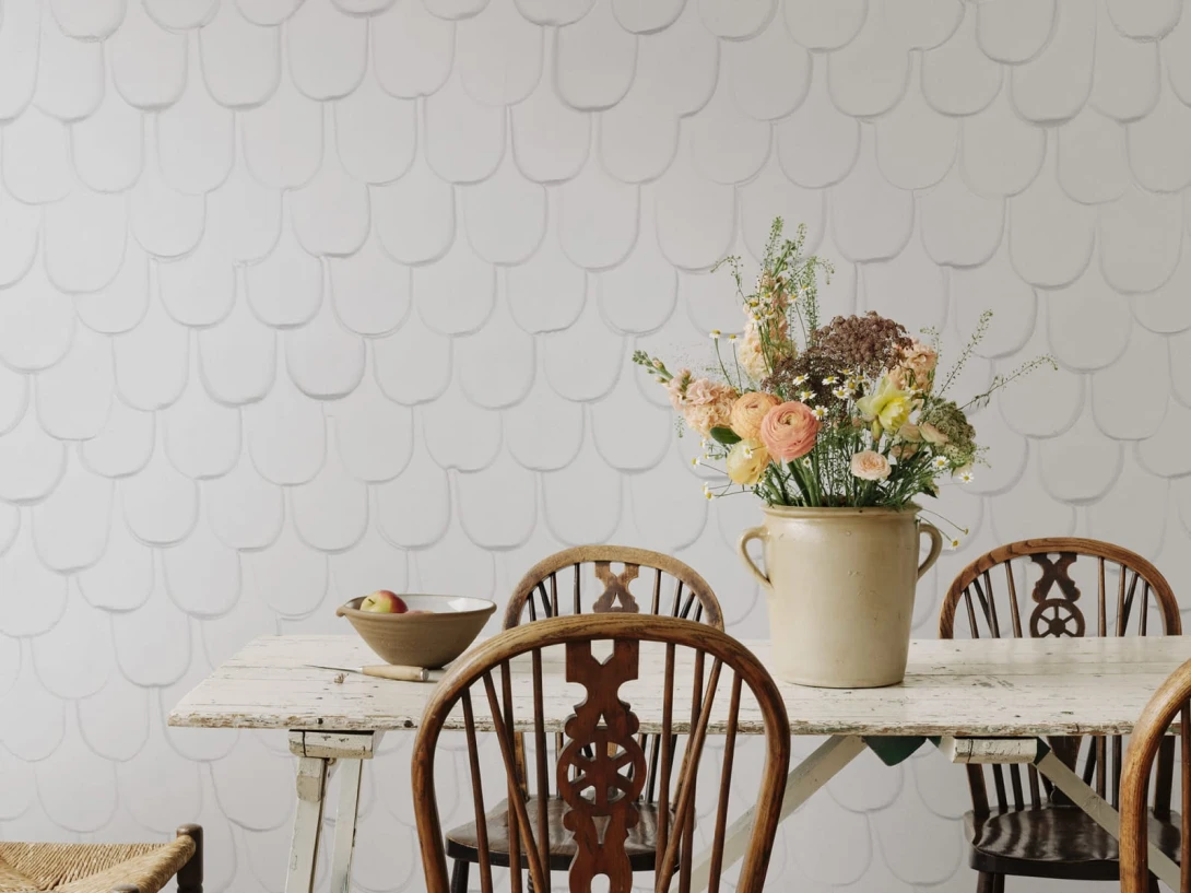 Rebel Walls R18744 Natural Aesthetic Tab Clay - mural w trójwymiarowe gliniane łuski